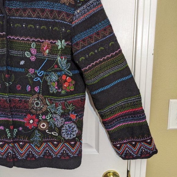 Chicos Anniversary Collection Black Wool Beaded Embroidered Floral Jacket size 1 - Picture 4 of 14